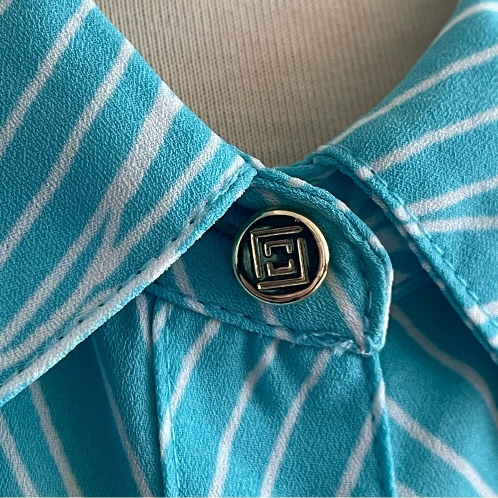 $15 SALE Aqua Leaf Print Button-Down Shirt Liz Claiborne Sleeveless Top Beach - Picture 4 of 7